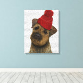 Grenz-Terrier mit Red Bobble Hat Leinwanddruck (Insitu (Holzboden))