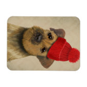 Grenz-Terrier mit Red Bobble Hat Magnet (Horizontal)