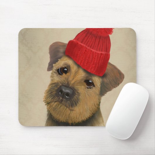 Grenz-Terrier mit Red Bobble Hat Mousepad (Mit Mouse)