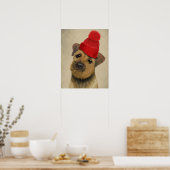 Grenz-Terrier mit Red Bobble Hat Poster (Küche)