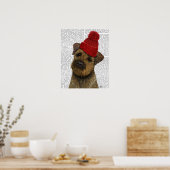 Grenz-Terrier mit Red Bobble Hat Poster (Küche)
