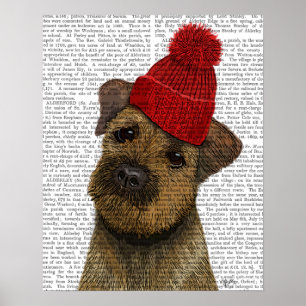 Grenz-Terrier mit Red Bobble Hat Poster