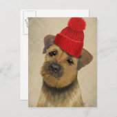 Grenz-Terrier mit Red Bobble Hat Postkarte (Vorne/Hinten)
