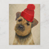 Grenz-Terrier mit Red Bobble Hat Postkarte (Vorderseite)