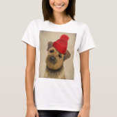Grenz-Terrier mit Red Bobble Hat T-Shirt (Vorderseite)