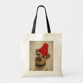 Grenz-Terrier mit Red Bobble Hat Tragetasche (Vorne)