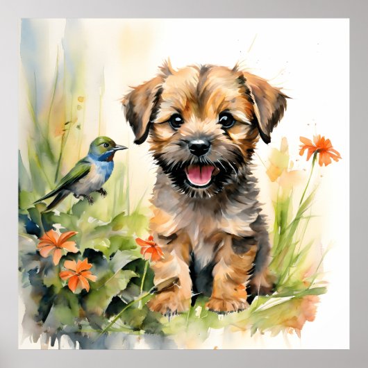 Grenz-Terrier-Welpe mit Hummingbird Poster (Vorne)