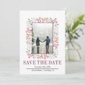 Grenz von Blätter und Beeren Bordeaux Hochzeit Save The Date (Stehend Vorderseite)