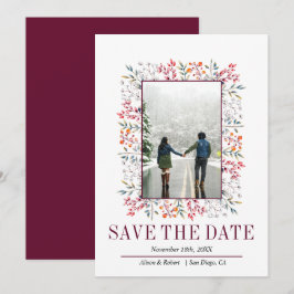 Grenz von Blätter und Beeren Bordeaux Hochzeit Save The Date