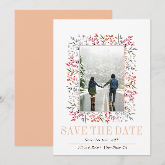 Grenz von Blätter und Beeren pro Hochzeit Save The Date (Vorne/Hinten)