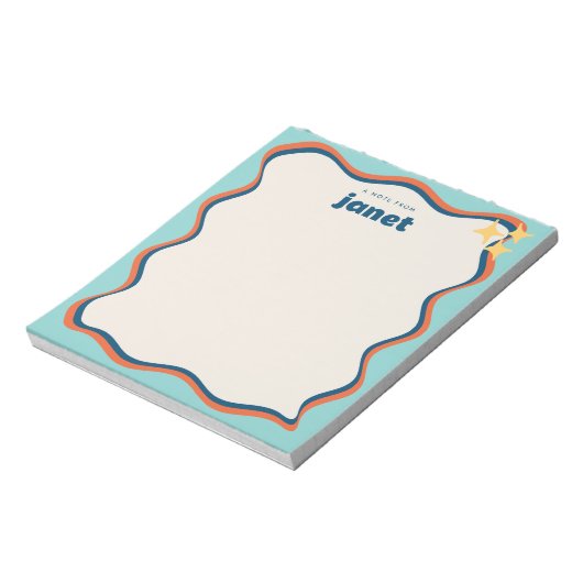 Grenzblauer und orangefarbener Retro-Personalisier Notizblock (Rotiert)