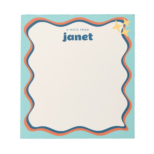 Grenzblauer und orangefarbener Retro-Personalisier Notizblock (Vorderseite)