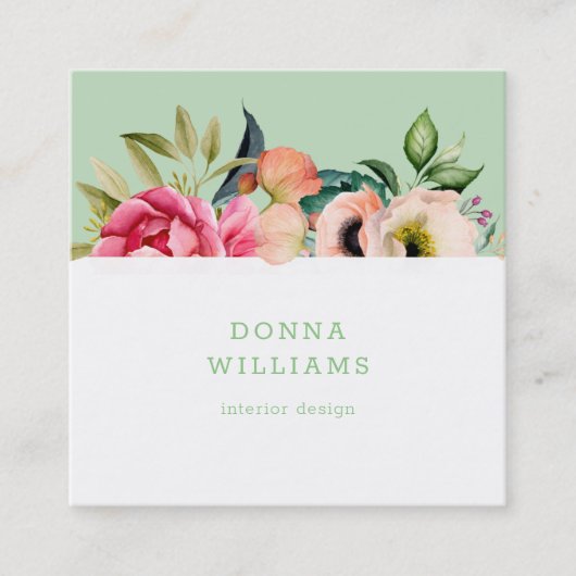 Grenzbukett von Boho Blume Quadratische Visitenkarte (Vorderseite)