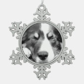 GRENZCOLLIE SCHNEEFLOCKEN Zinn-Ornament (Vorderseite)