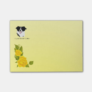 Grenzcollie und gelbe Rosen Post-it Klebezettel