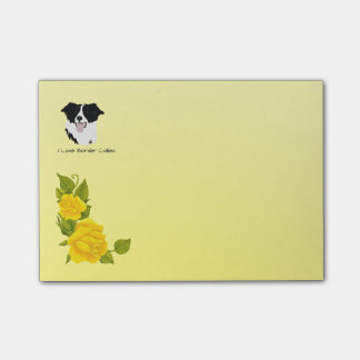 Grenzcollie und gelbe Rosen Post-it Klebezettel