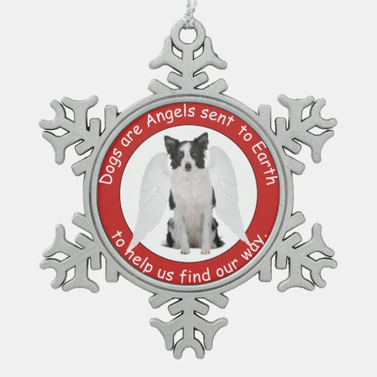 GrenzCollies ist- Engels-Verzierung Schneeflocken Zinn-Ornament (Vorderseite)