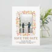 Grenze der braunen Hochzeit von Blätter und Beeren Save The Date (Stehend Vorderseite)