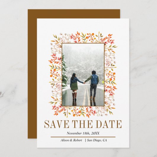Grenze der braunen Hochzeit von Blätter und Beeren Save The Date (Vorne/Hinten)