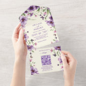 Grenze der violetten Blumen und UAWG QR-Code Hochz All In One Einladung (Abreißen)