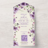 Grenze der violetten Blumen und UAWG QR-Code Hochz All In One Einladung (Innen Boden)