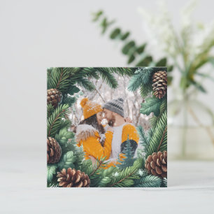 Grenze des Evergreen Fotos mit Pinecone zu Weihnac Feiertagskarte