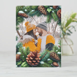 Grenze des Evergreen Fotos mit Pinecone zu Weihnac Feiertagskarte