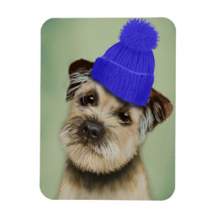 Grenze Terrier mit Blau Bobble Hut Magnet