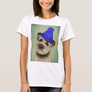 Grenze Terrier mit Blau Bobble Hut T-Shirt