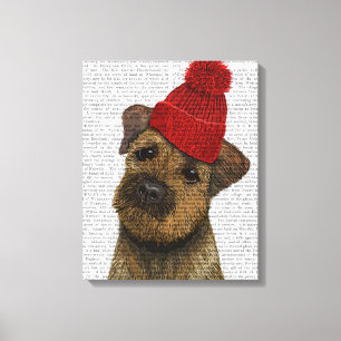 Grenze Terrier mit Rot Bobble Hut Leinwanddruck
