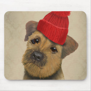 Grenze Terrier mit Rot Bobble Hut Mousepad