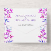 Grenze von Blätter und Beeren lila All In One Einladung (Rückseite)