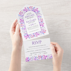 Grenze von Blätter und Beeren lila All In One Einladung