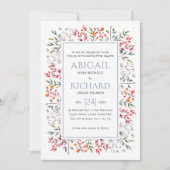 Grenze von Blätter und Beeren staubblaue Hochzeit Einladung (Vorderseite)