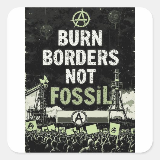 Grenzen brennen, nicht fossile Brennstoffe" - Anar Quadratischer Aufkleber (Vorderseite)