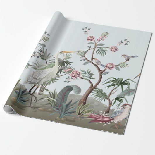 Grenzen in chinoiserie-Stil mit Storchen und Pie Geschenkpapier (Ungerollt)