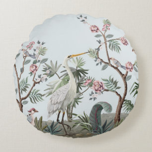 Grenzen in chinoiserie-Stil mit Storchen und Pie Rundes Kissen