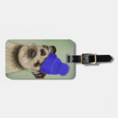 Grenzer Terrier mit blauem Bobble Hat Gepäckanhänger (Vorderseite horizontal)