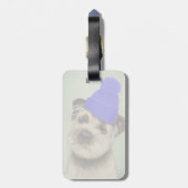 Grenzer Terrier mit blauem Bobble Hat Gepäckanhänger (Rückseite vertikal)