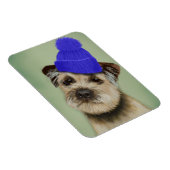 Grenzer Terrier mit blauem Bobble Hat Magnet (Rechte Seite)