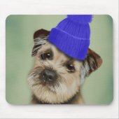 Grenzer Terrier mit blauem Bobble Hat Mousepad (Vorne)