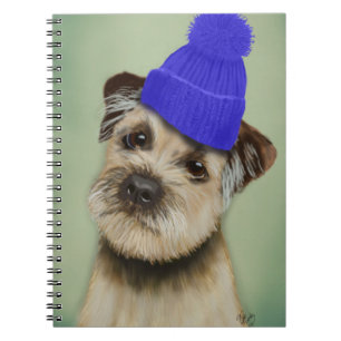 Grenzer Terrier mit blauem Bobble Hat Notizblock