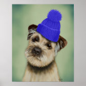 Grenzer Terrier mit blauem Bobble Hat Poster (Vorne)
