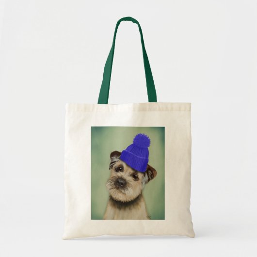 Grenzer Terrier mit blauem Bobble Hat Tragetasche (Vorne)