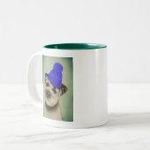 Grenzer Terrier mit blauem Bobble Hat Zweifarbige Tasse (Vorderseite Links)