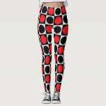 Grenzförmige rote Polka-Punkte mit gekreuzter Geom Leggings<br><div class="desc">Einzigartige,  moderne,  nahtlose,  geometrische,  Abstrakte,  rote und schwarze Punktformen in karierter grauer Asche und schwarzer Blockdruck #PolkaDotsMode</div>