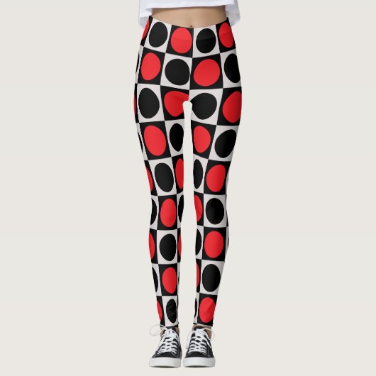 Grenzförmige rote Polka-Punkte mit gekreuzter Geom Leggings (Vorderseite)