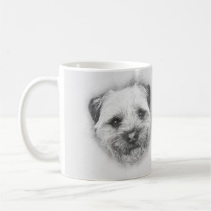 Grenzterrier-Bleistift-Skizze, klassische weiße Kaffeetasse