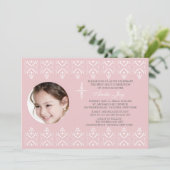 Grenzüberschreitung Rosa religiöses Foto Einladung (Stehend Vorderseite)