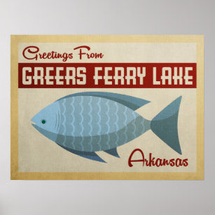 Grery Ferry Lake Fish Vintage Travel Poster